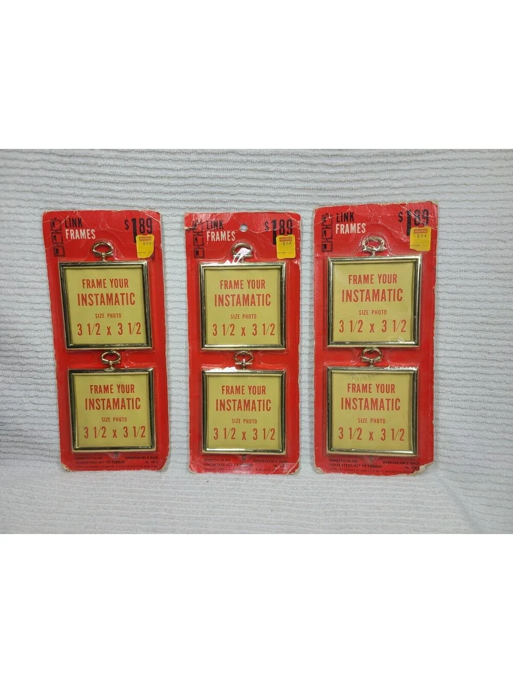 Vtg 70s Photo Frames Instamatic Square Gold Plastic Chain Link NOS On Card
